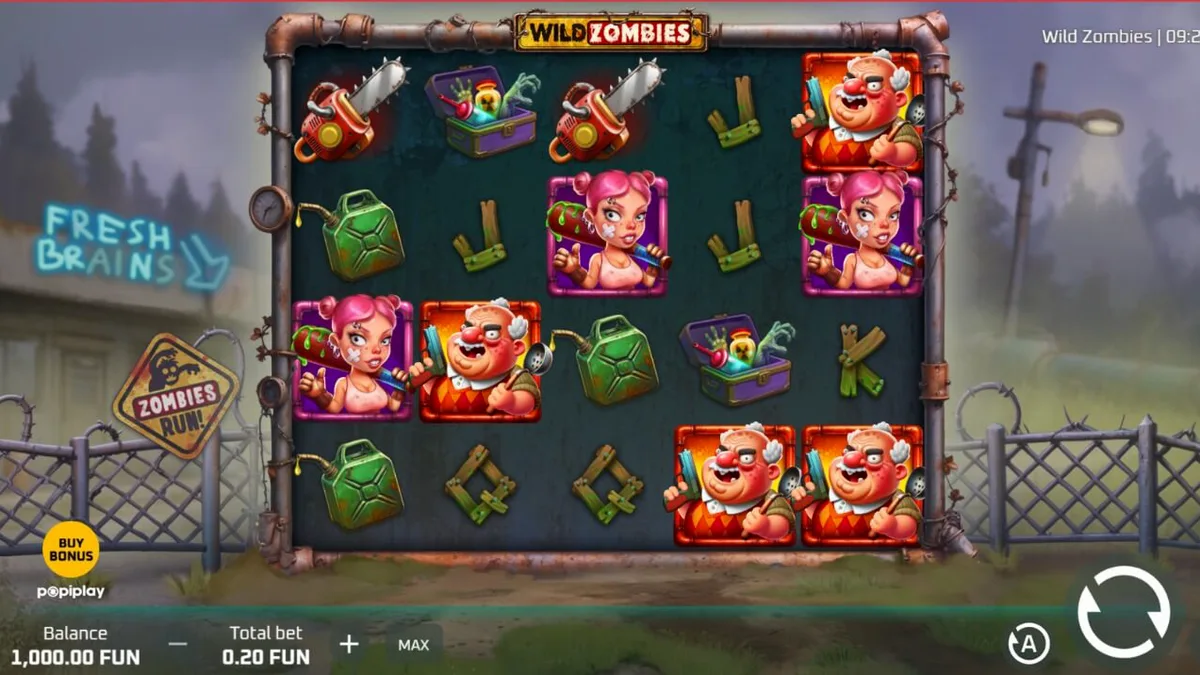 Tampilan visual slot Wild Zombies dengan tema kiamat dan karakter zombie yang unik.