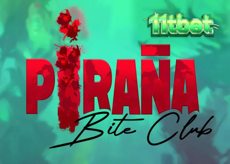 Pemandangan visual slot Piranha Bite Club dengan estetika retro pin-up dan predator bawah air.